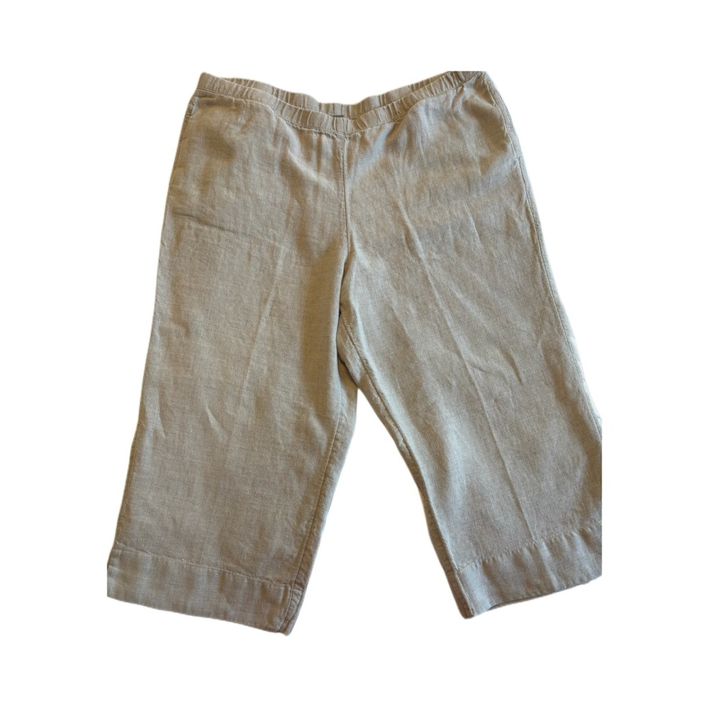J. Jill Wide Leg Pull On Linen Cropped Tan Trousers Size Large Petite